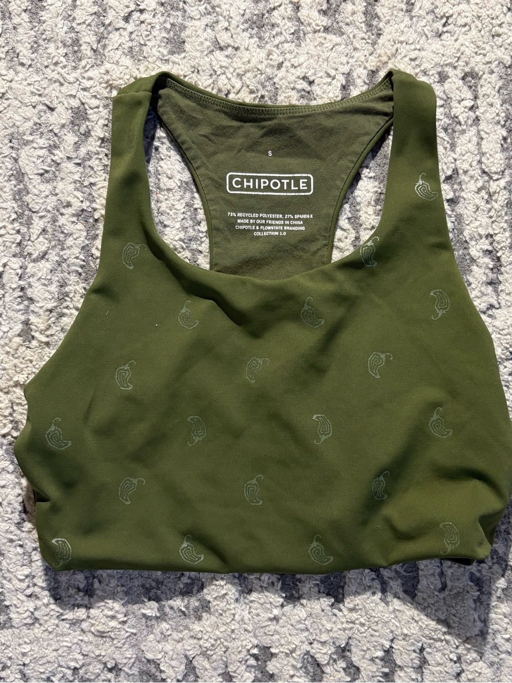Chipotle olive green chile pepper sports bra size S